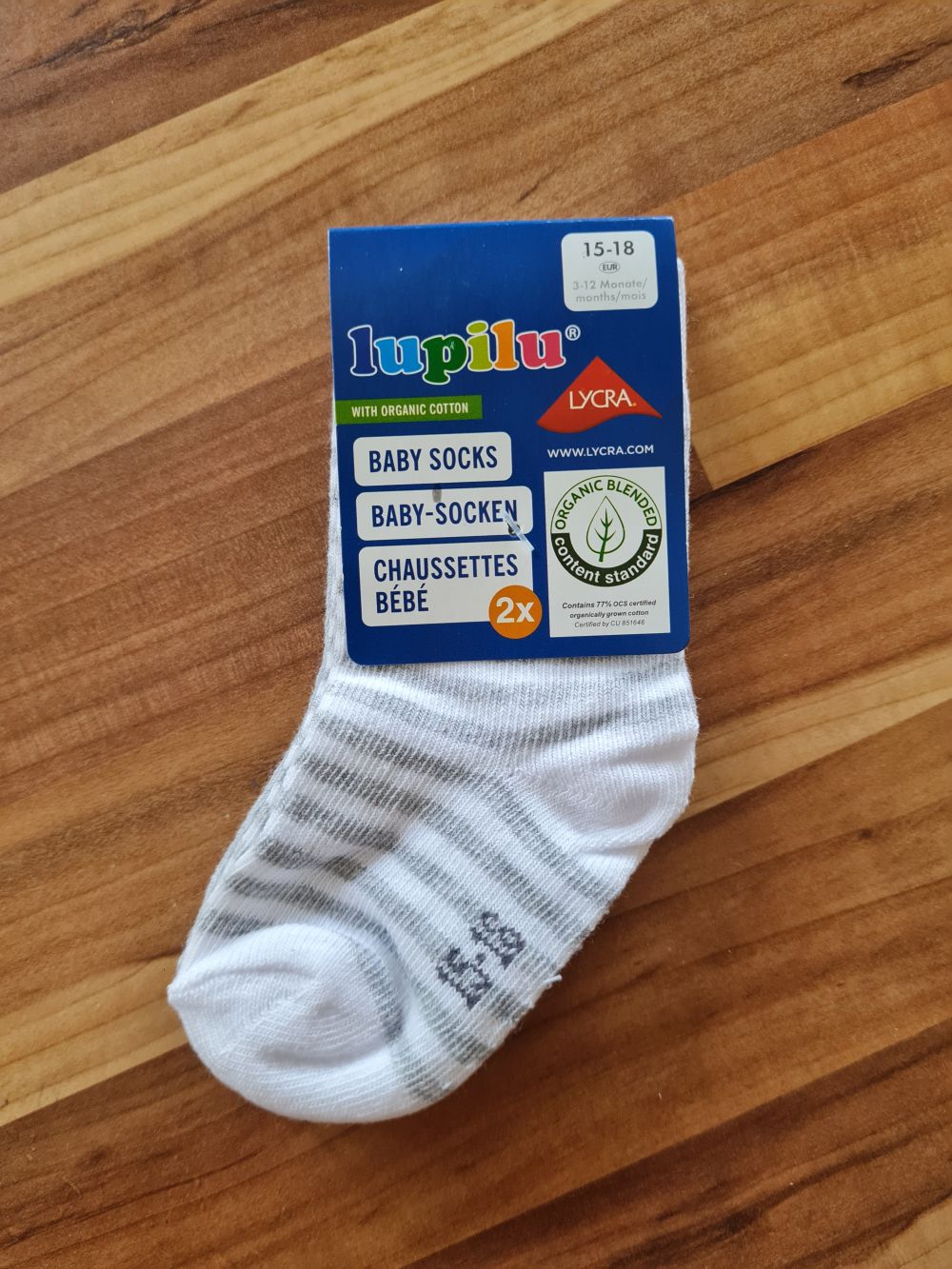 2 Paar Socken, weiß - grau, Gr. 15-18, Neuware