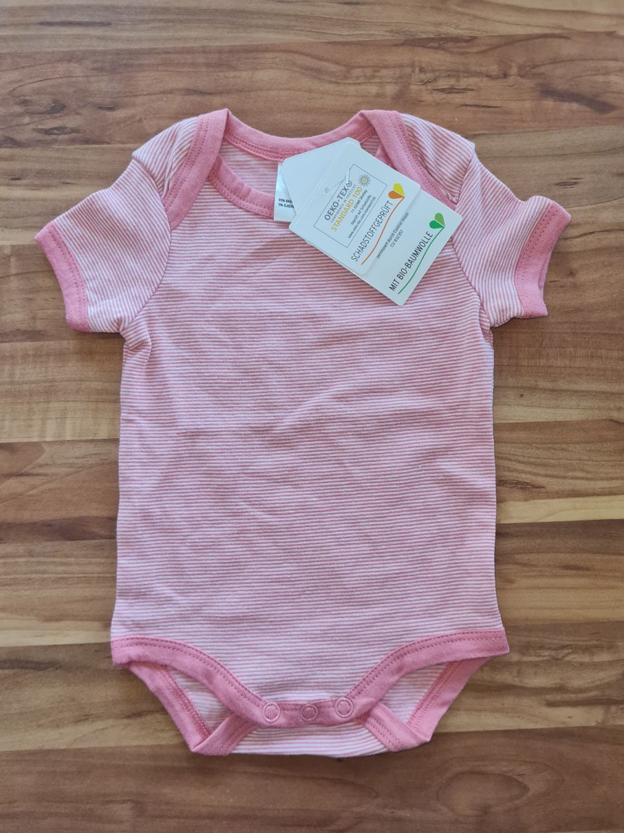 Topomini Kurzarm-Body, rosa Ringel, Gr. 50/56, Neuware mit Etikett