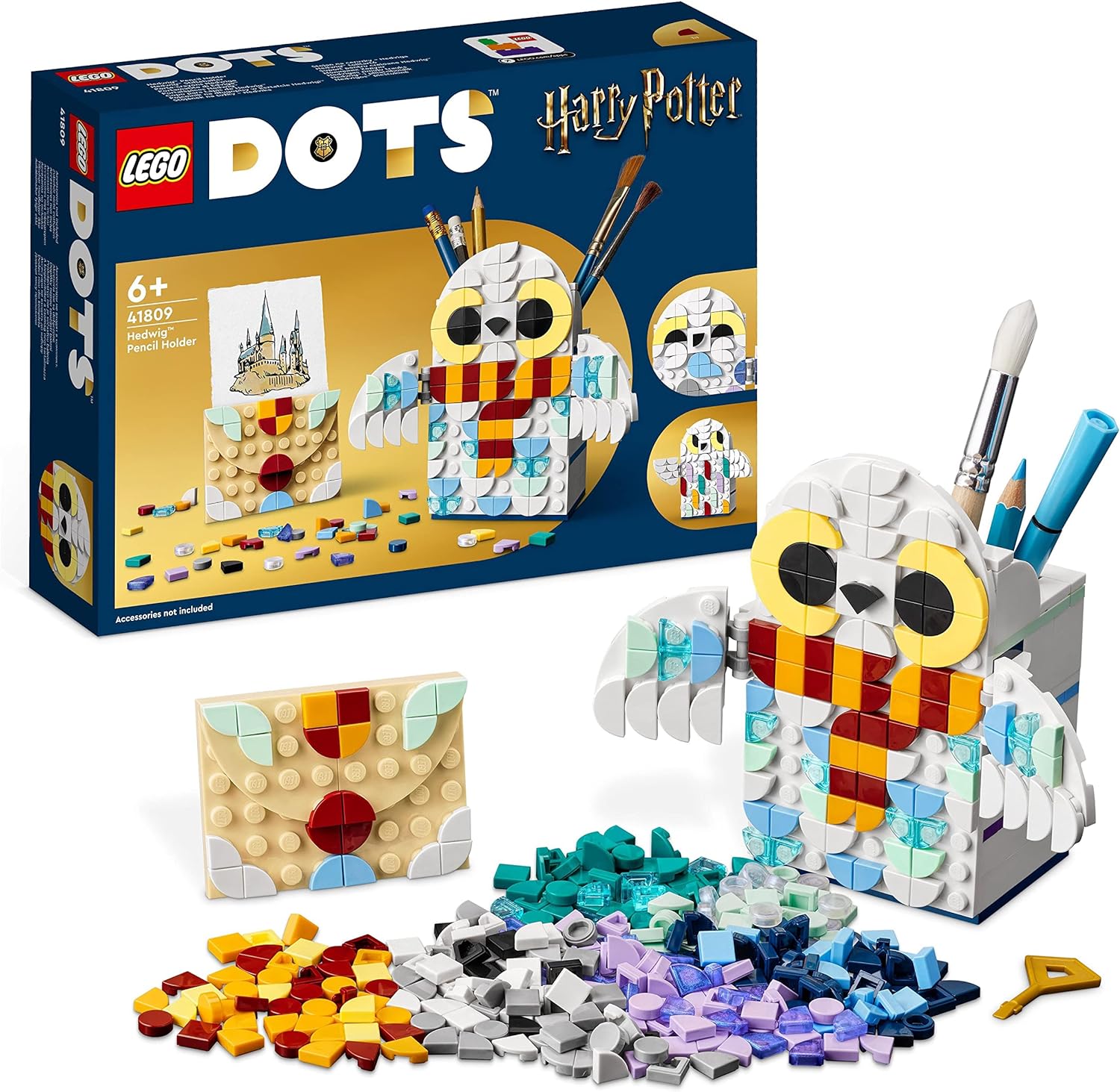 LEGO DOTS 41809 Hedwig Stiftehalter, Harry Potter Eule, Bleistifthalter und Notizhalter als Schreibtisch-Accessoires (EOL), Neuware