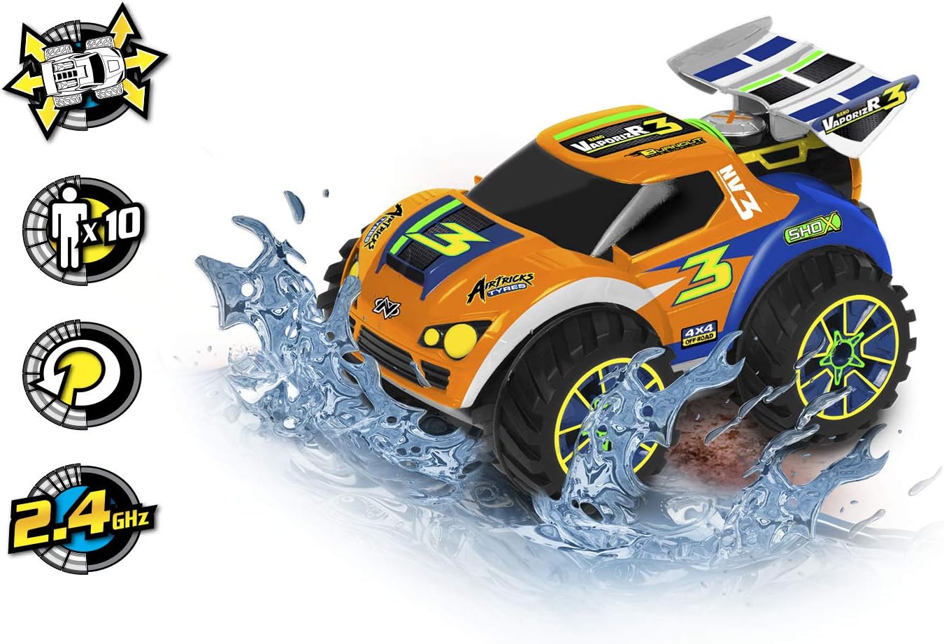 Nikko 10011 Nano VaporizR 3, ferngesteuertes RC Auto, Offroad Fahrzeug bis 8,5 km/h, 4x4 Action und 360° Drehungen, fährt auf Wasser, Schlamm und Schnee, für Kinder ab 6 Jahre, ca. 20 cm, Orange, Neuware