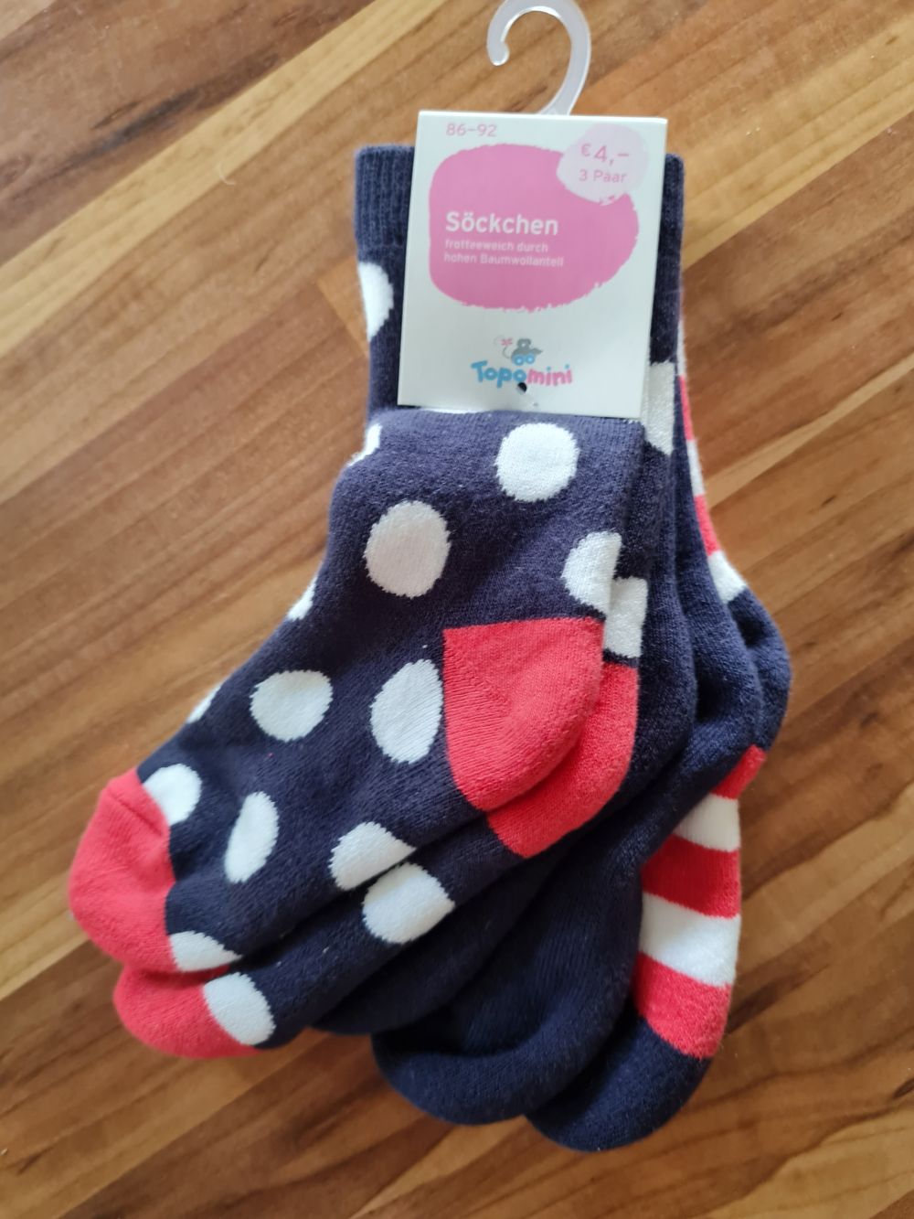 3 Paar Socken, wärmere Qualität, Gr. 86/92, Neuware mit Etikett