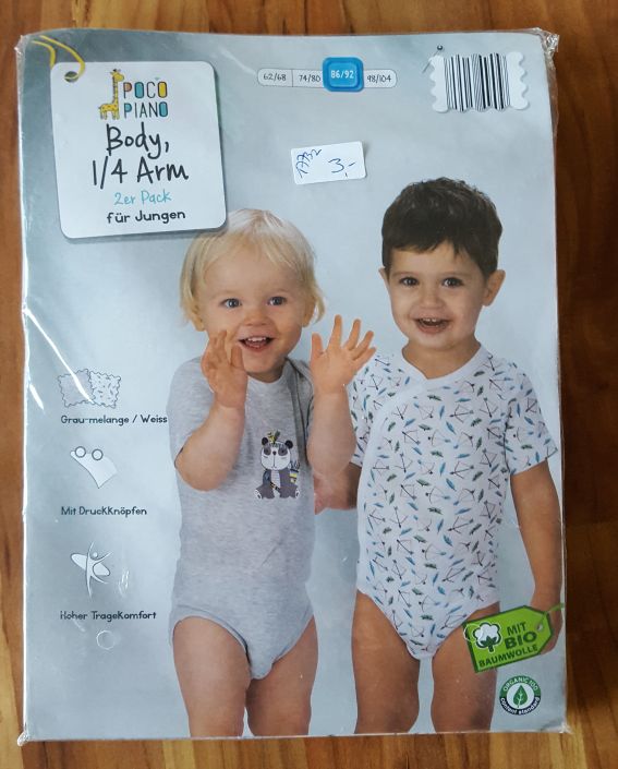 2 Kurzarm-Bodies für Jungen, Gr. 86/92, Neuware