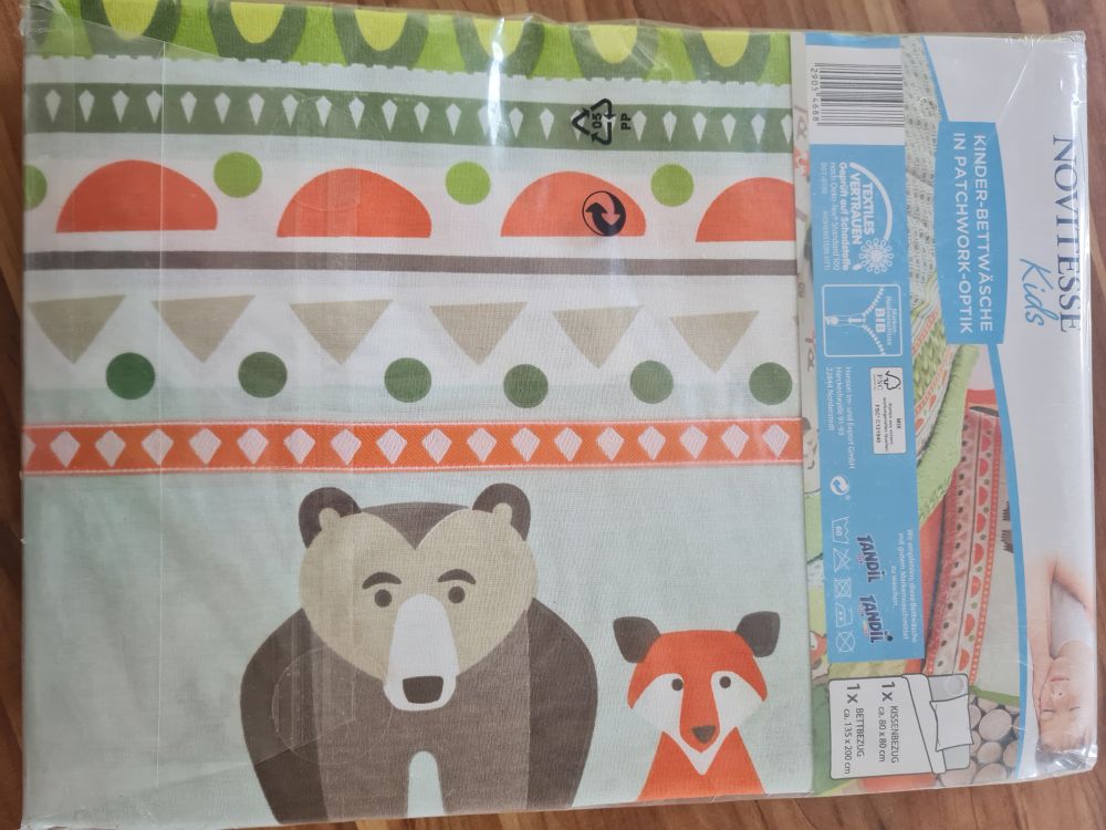 Kinder-Bettwäsche in Patchwork-Optik "Waldtiere", Neuware