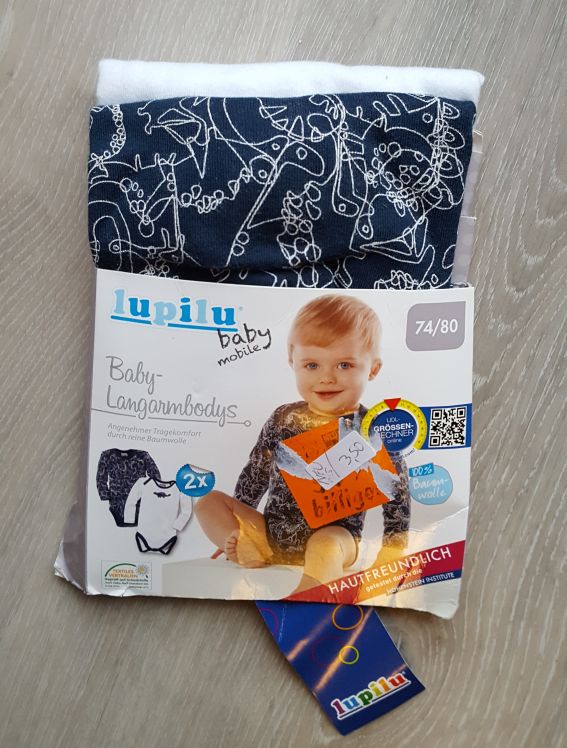 2 Langarm-Bodies Gr. 74/80, Neuware