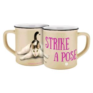 Tasse Yoga Cats Pose beige Emaille-Optik 400ml, Neuware