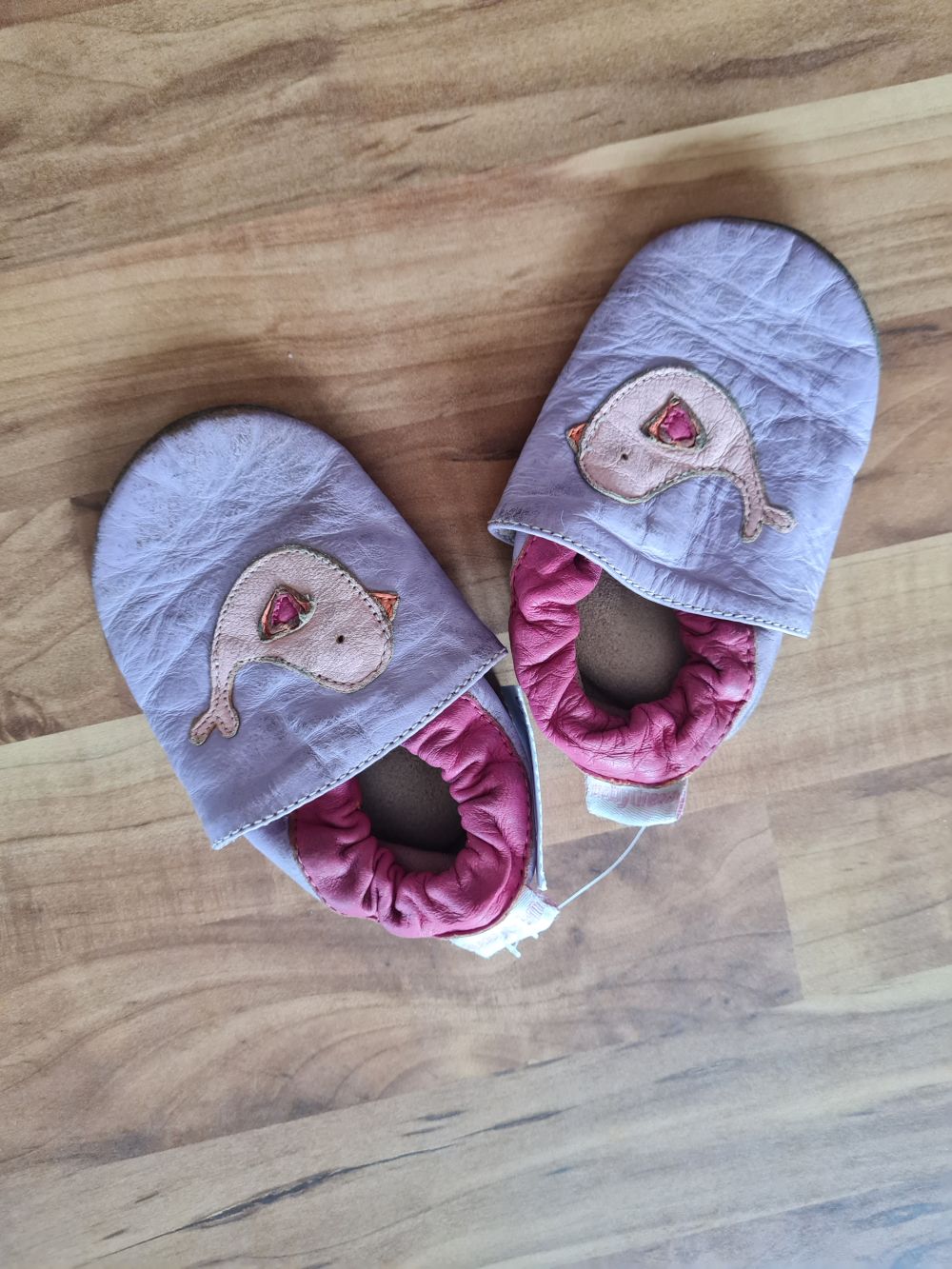Lederpuschen "Vogel", rosa, Gr. 18/19, Secondhand