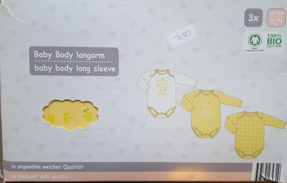 3 Langarm-Bodies Gr. 98/104, Neuware