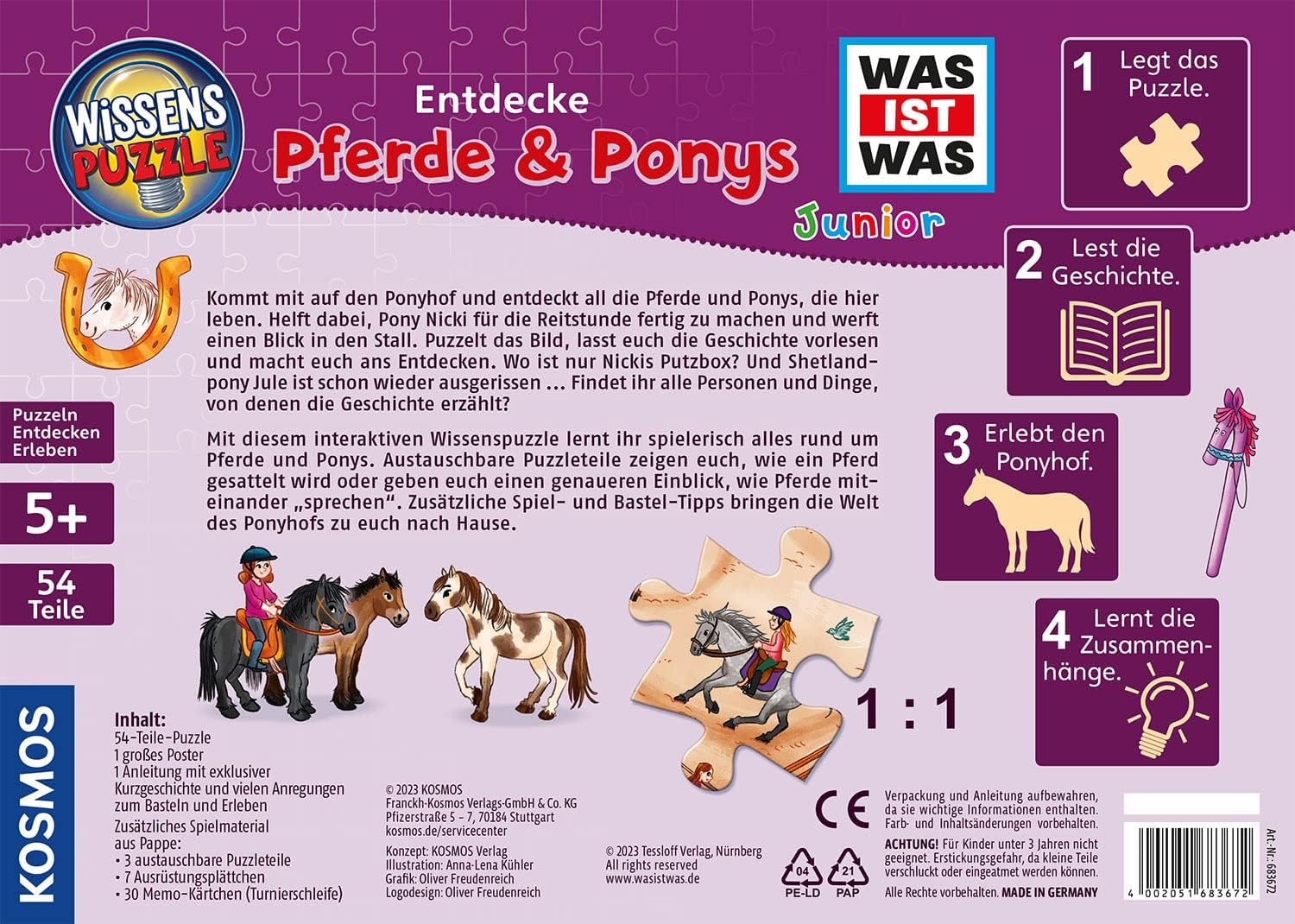 Was ist was Junior - Wissenspuzzle: Entdecke Pferde & Ponys, 54 Teile, Neuware