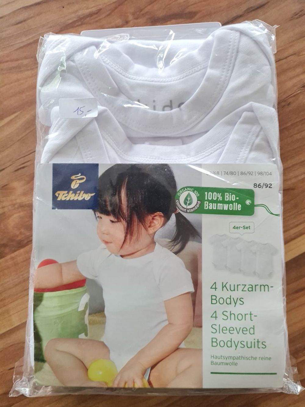 Tchibo 4 Kurzarmbodys im Set, weiß, Gr. 86/92, Neuware mit Etikett