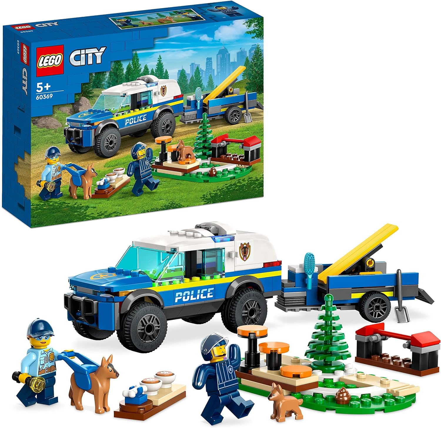 LEGO City 60369 Mobiles Polizeihunde-Training, Polizeiauto-Spielzeug mit Anhänger, Hunde- und Welpenfiguren, Neuware (siehe Beschreibung)