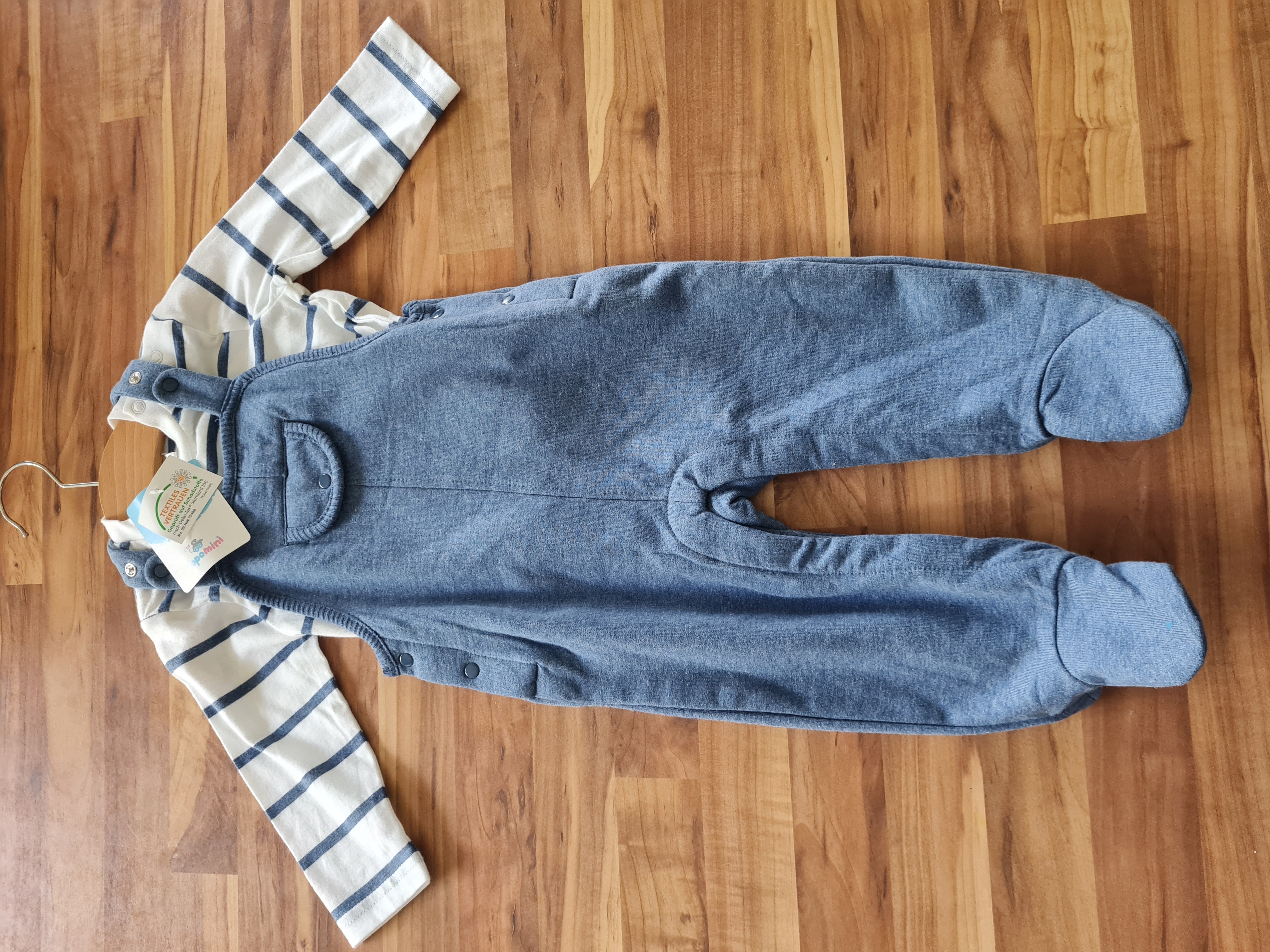 2tlg Set Strampler mit Shirt für Jungen "Blau-Weiß", Gr. 68, Neuware mit Etikett