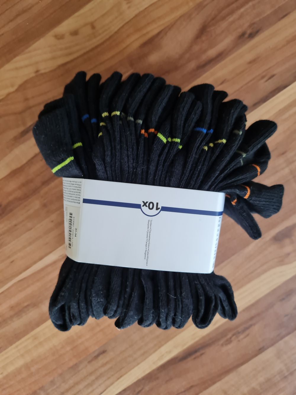 10 Paar Socken, schwarz mit farbigem Streifen, Gr. 31-34, Neuware