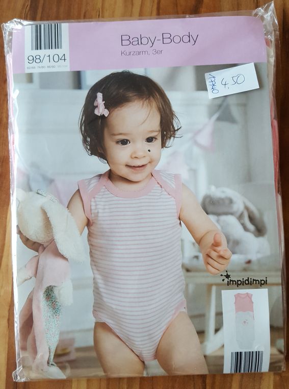 3 Kurzarm-Bodies für Mädchen, Gr. 98/104, Neuware
