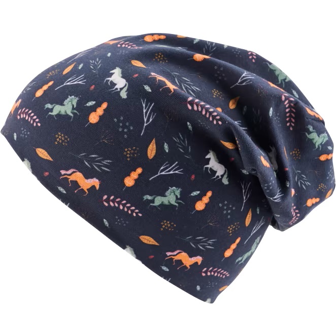 Jako-o Beanie, Alloverprint Motiv: Pferde, marine, Gr. 46/48, Neuware