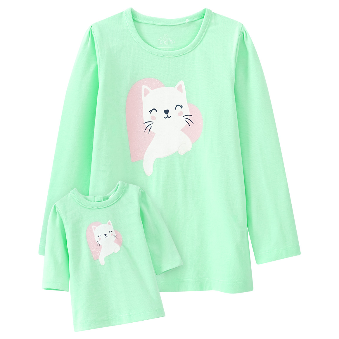 Mädchen Langarmshirt und Puppenshirt im Set, Gr. 98, Neuware