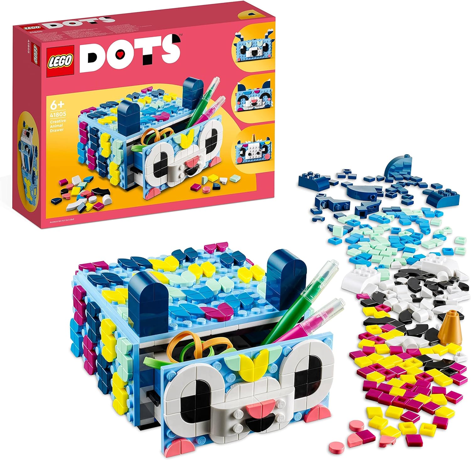 LEGO DOTS 41805 Tier-Kreativbox mit Schubfach, Mosaik-Bastelset zum Aufbewahren von Schmuck oder als Schreibtisch-Organisierer (EOL), Neuware