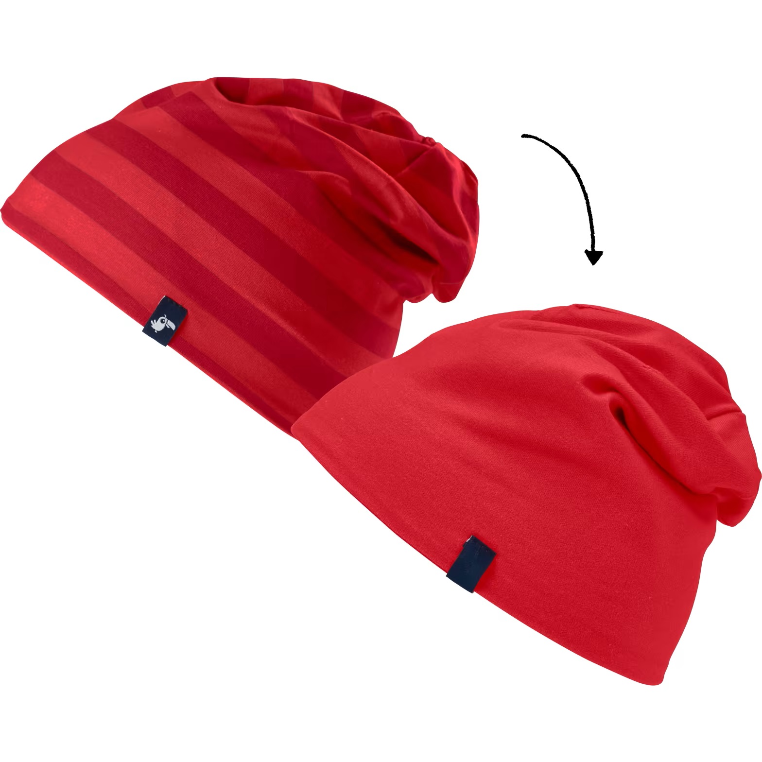 Jako-o Wende-Beanie, Ringel / Uni, tomatenrot, Gr. 46/48, Neuware