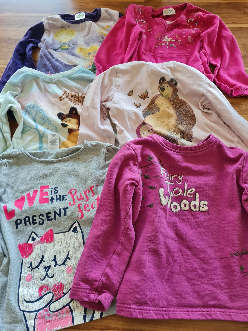 6 Langarmshirts für Mädchen, Gr. 104, Secondhand