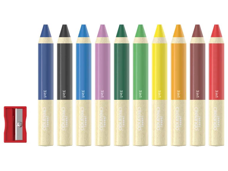 10 Stück 3-in-1-Buntstifte mit Anspitzer - Neuware