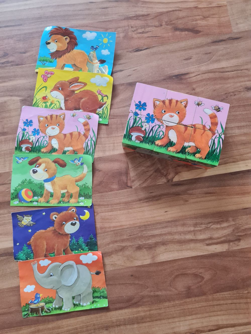 Würfelpuzzle Tiermotive, 6 Würfel, Secondhand