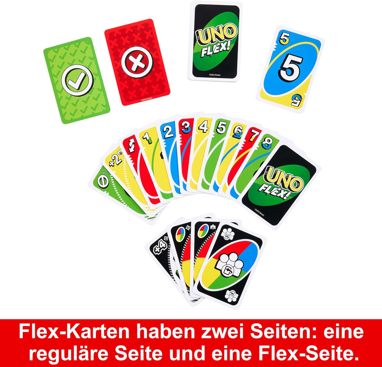 Mattel Games UNO Flex, UNO Kartenspiel für die Familie, mehr Abwechslung durch Powerkarten, Neuware