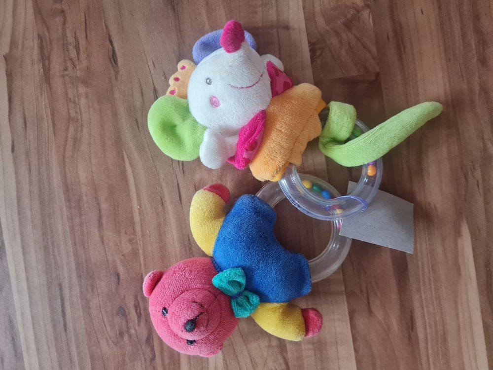 2 Greiflinge Rassel "Bär und Maus", Secondhand
