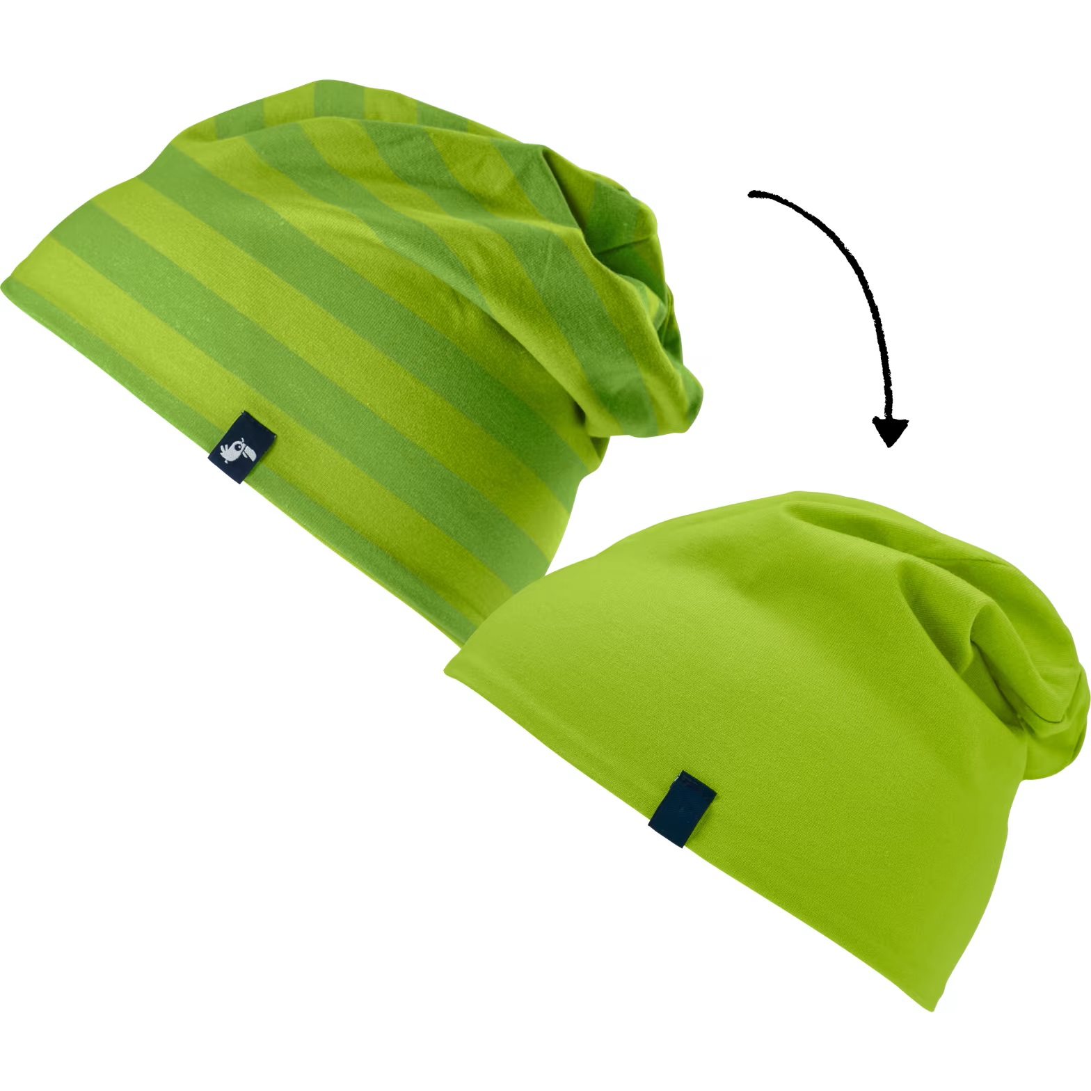 Jako-o Wende-Beanie, Ringel / Uni, hellgrün, Gr. 42/44, Neuware