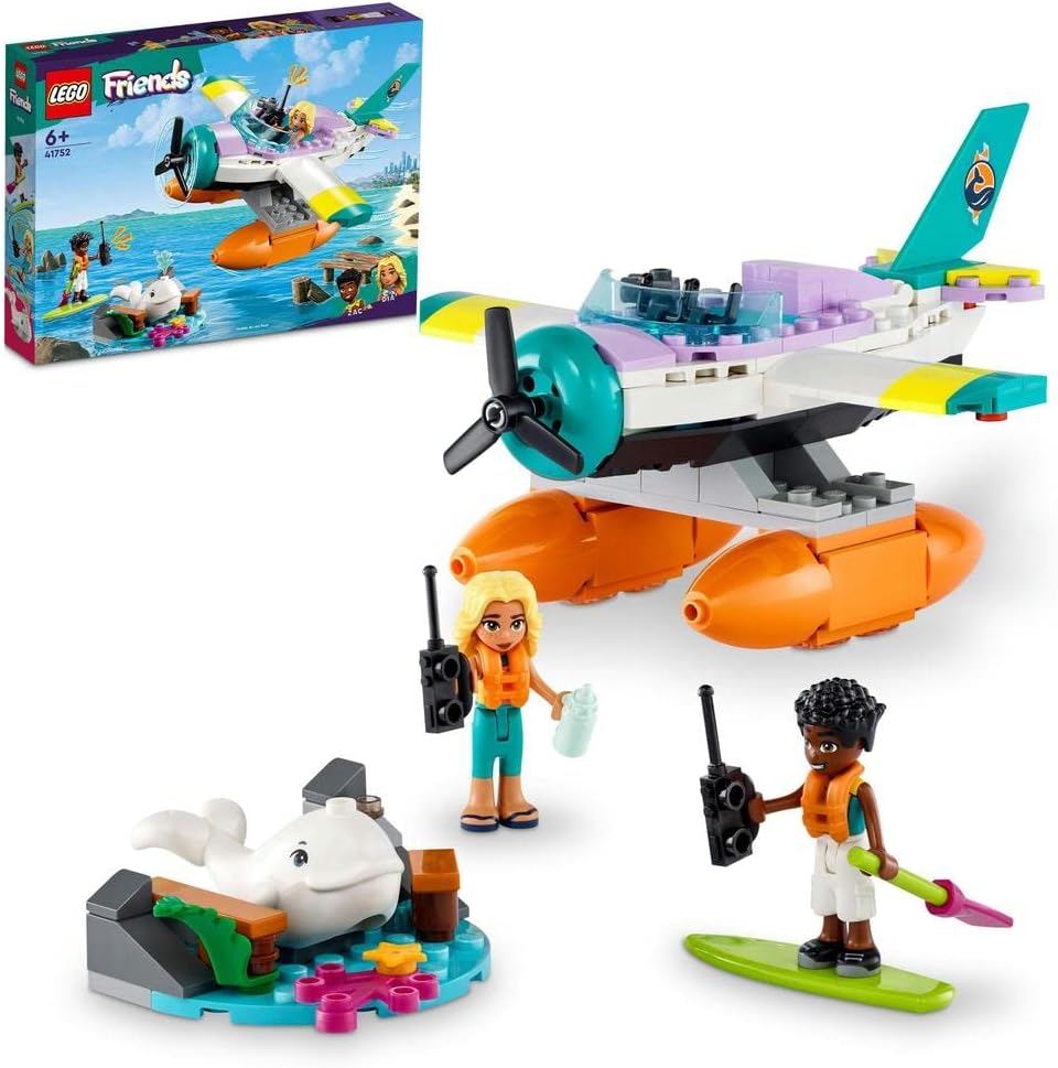 LEGO Friends 41752 Seerettungsflugzeug, Flugzeug-Spielzeug mit Wal-Figur und Mini-Puppen, Neuware