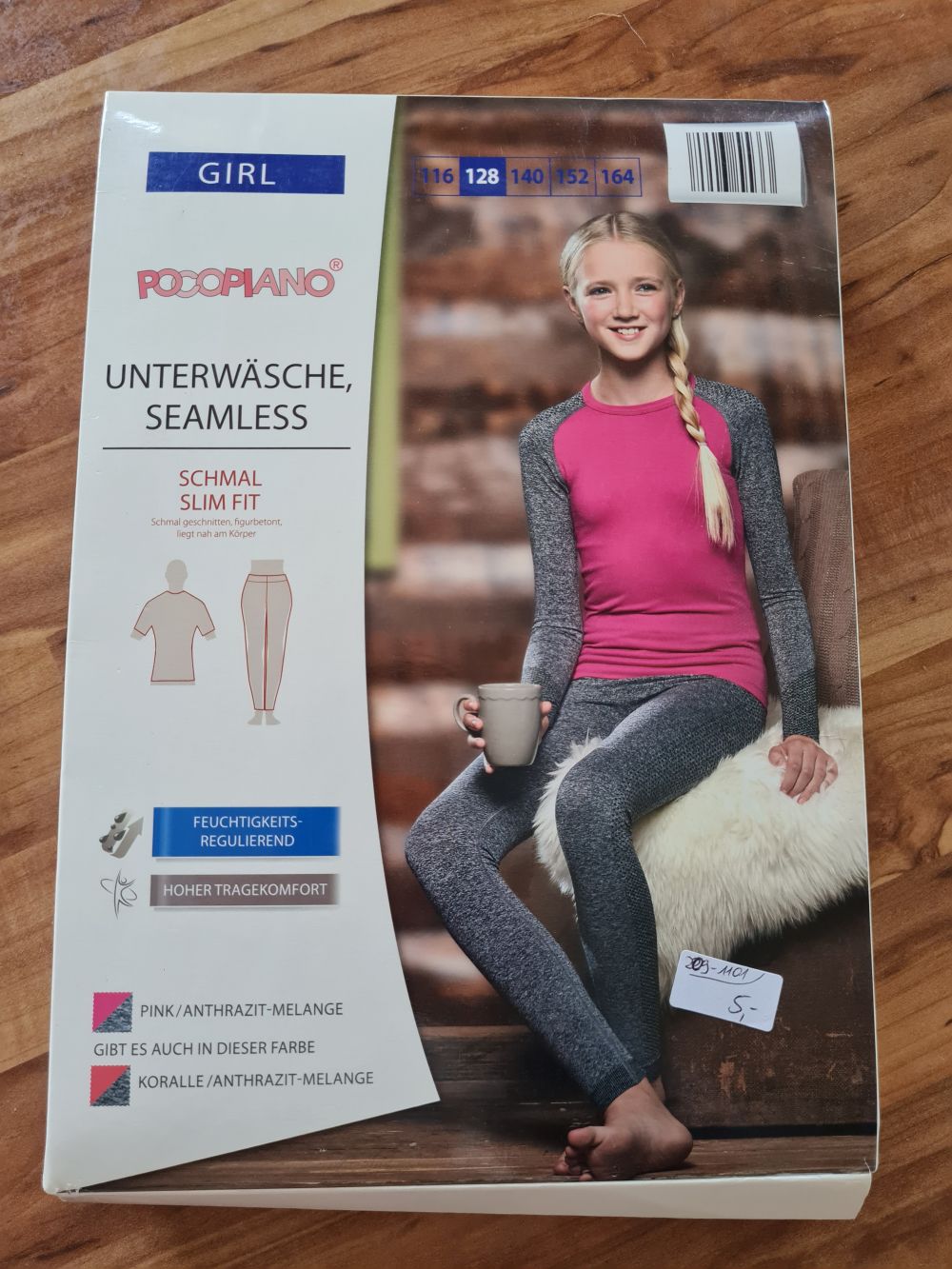 Unterwäsche Seamless für Mädchen, pink/anthrazit-melange, Gr. 128, Neuware