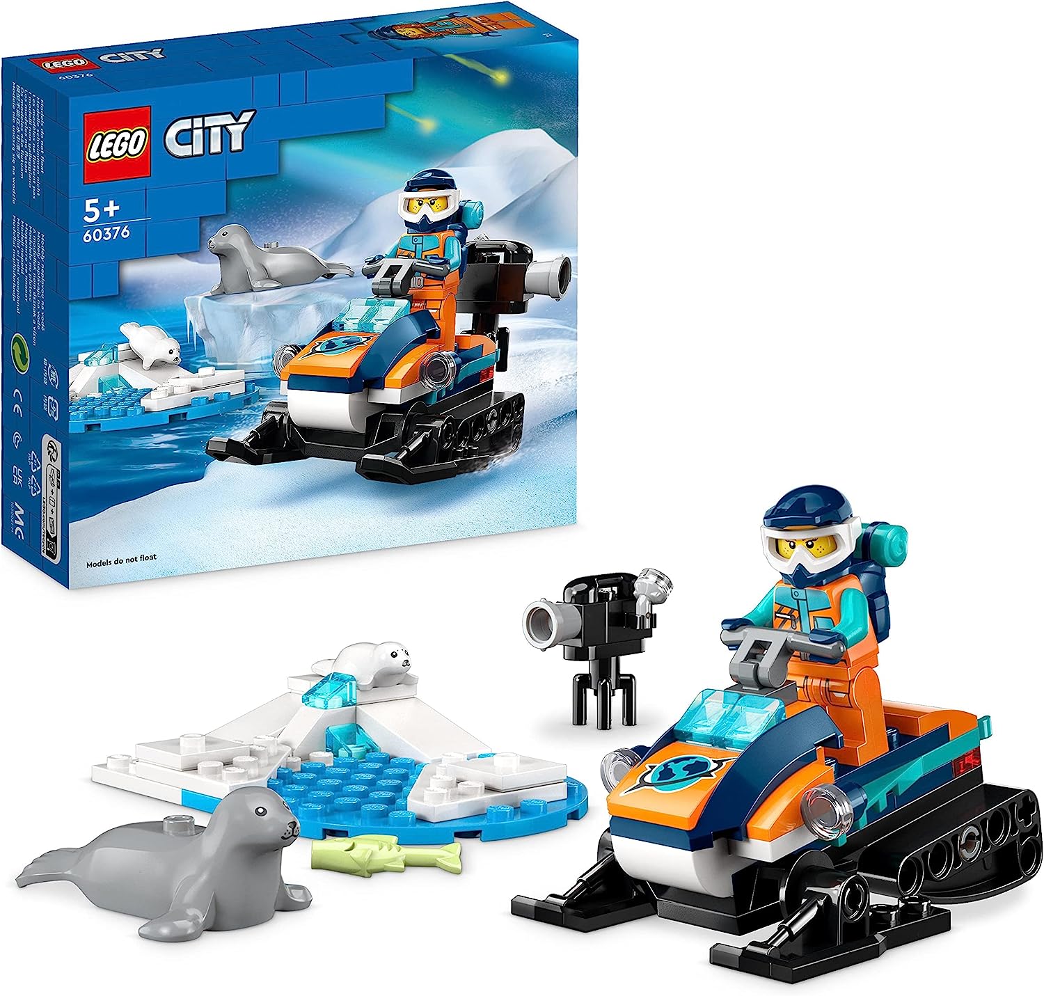 LEGO City 60376 Arktis-Schneemobil, Konstruktionsspielzeug-Set mit 3 Tier-Figuren und Explorer-Minifigur, Neuware (EOL)