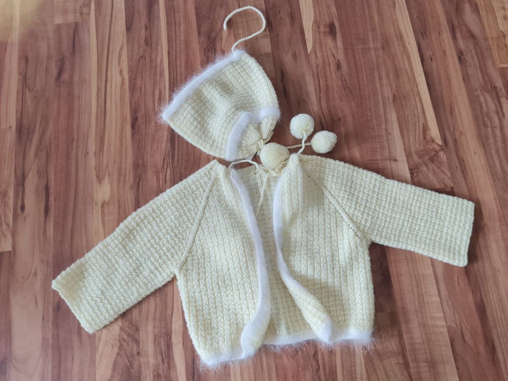 Handmade Babyjacke und Mütze, gelb, Gr. 62, Secondhand