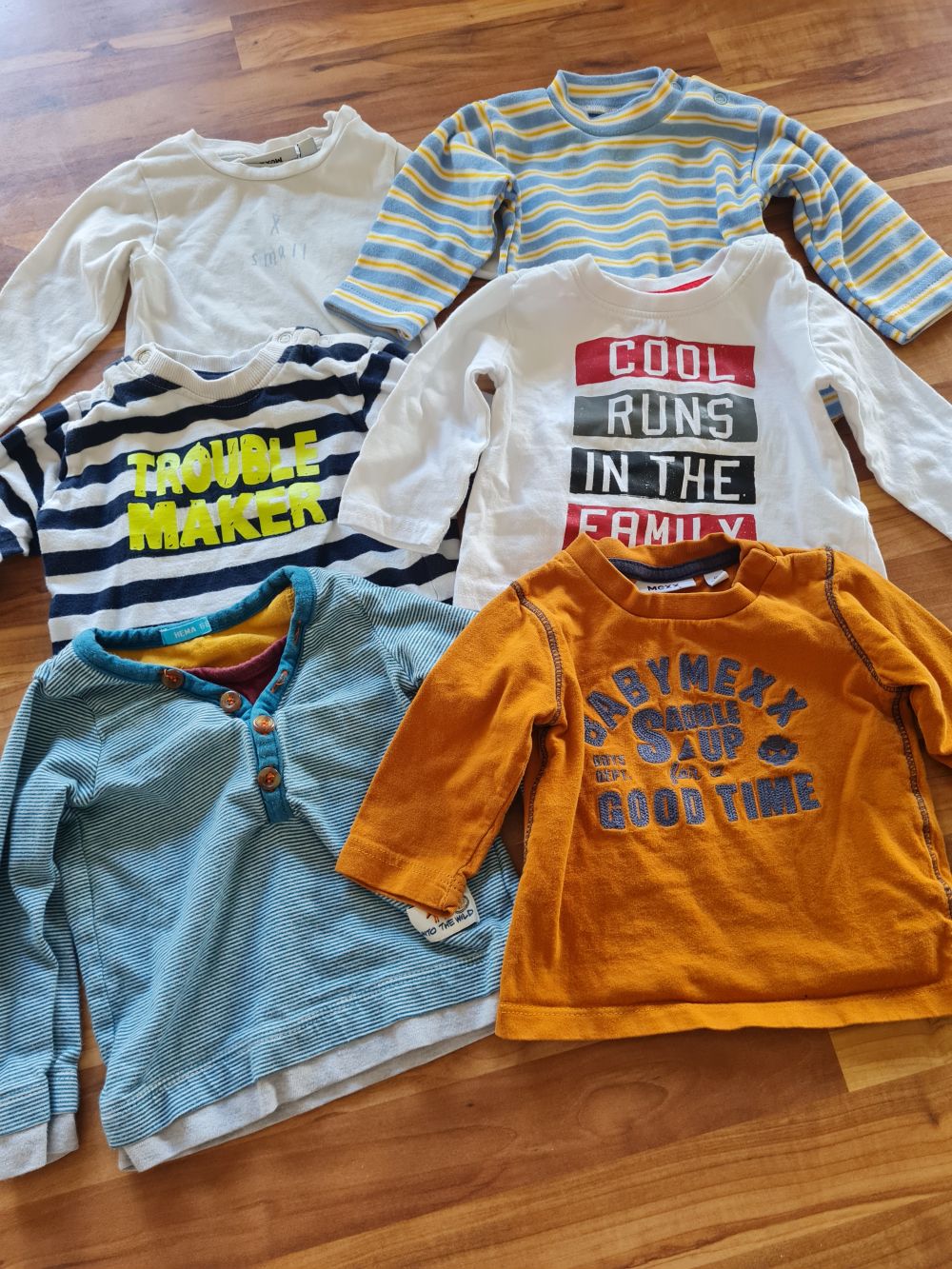 6 Langarmshirts, Gr. 62, Secondhand