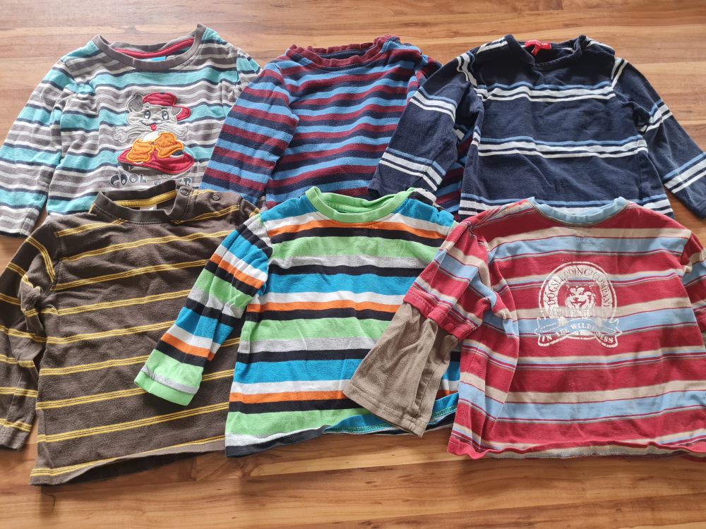 6 Ringel-Langarmshirts für Jungen, Gr. 86, Secondhand
