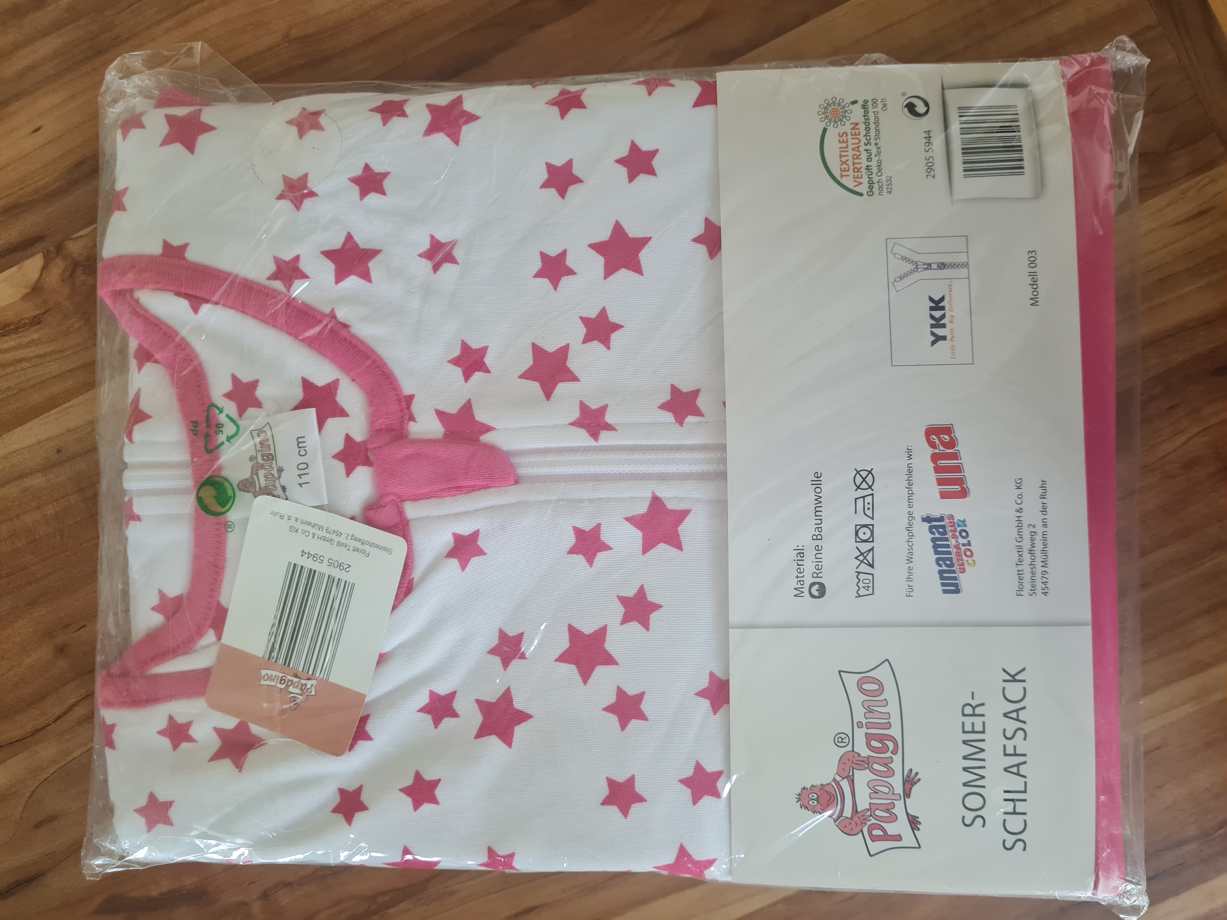 Sommer-Schlafsack "Pinke Sterne", 110cm, Neuware mit Etikett