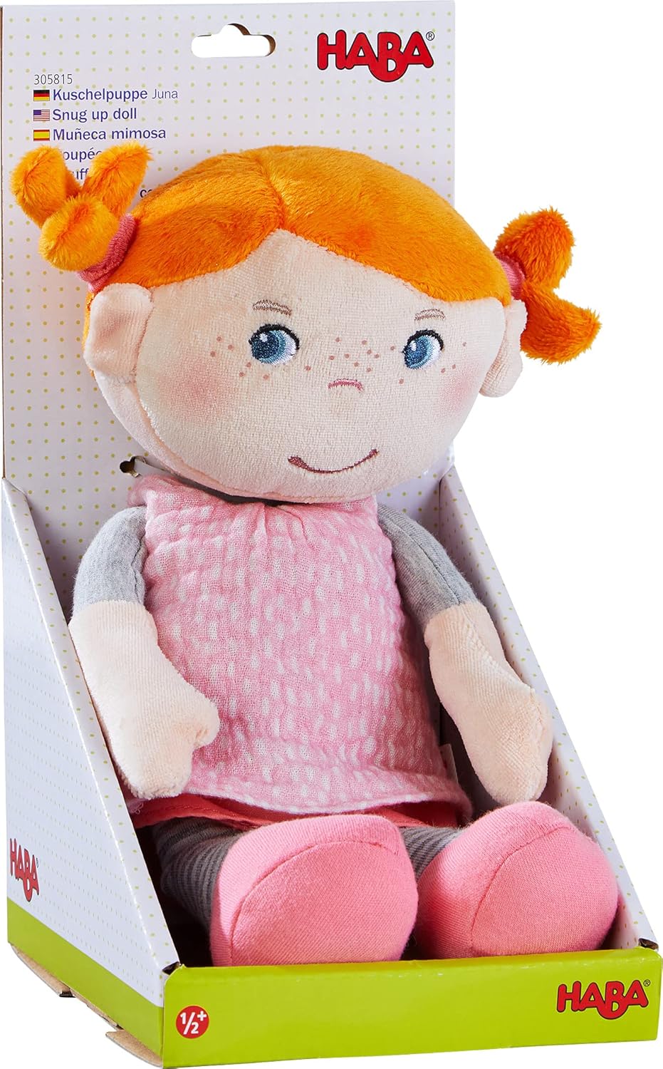 HABA 305815 - Kuschelpuppe Juna - Weiche Stoffpuppe, für Babys ab 6 Monaten, Neuware