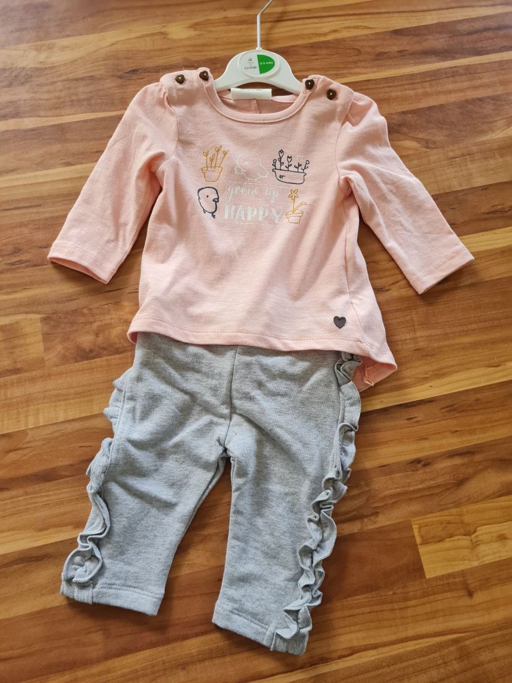 Pure Collection 2tlg Set Langarmshirt mit Hose für Mädchen "Grow Up Happy", Gr. 62, Neuware mit Etikett