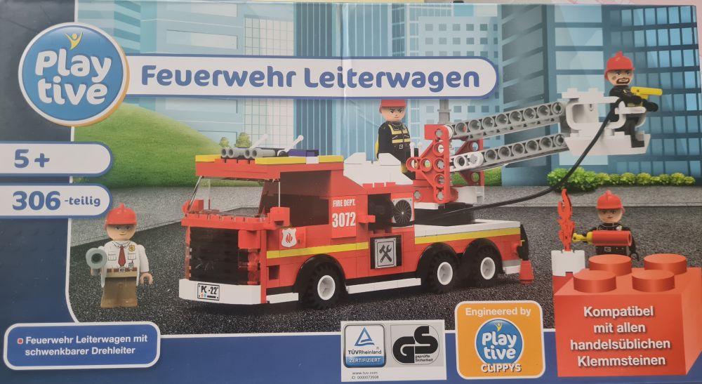 Playtive Clippys Set Feuerwehr Leiterwagen, Neuware