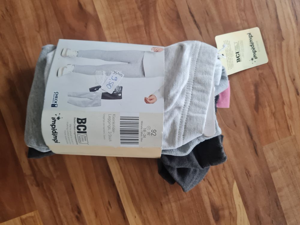 3 Kleinkinder-Leggings, dunkelgrau-melange / hellgrau-melange / grau-melange, Gr. 92, Neuware mit Etikett