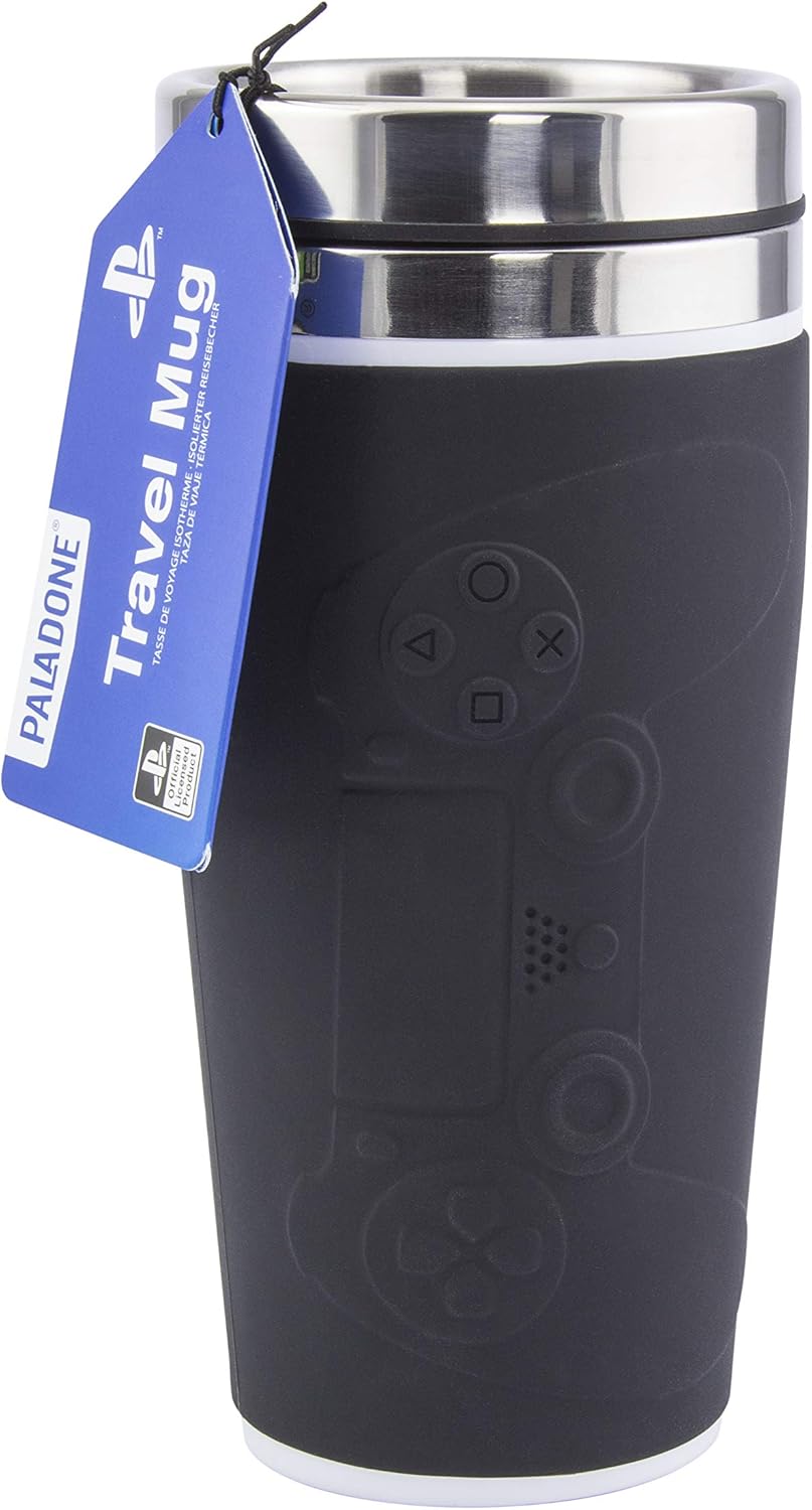 Paladone PP6580PS Playstation Controller Travel Mug Reisebecher, Edelstahl, 450 ml, Schwarz, Neuware