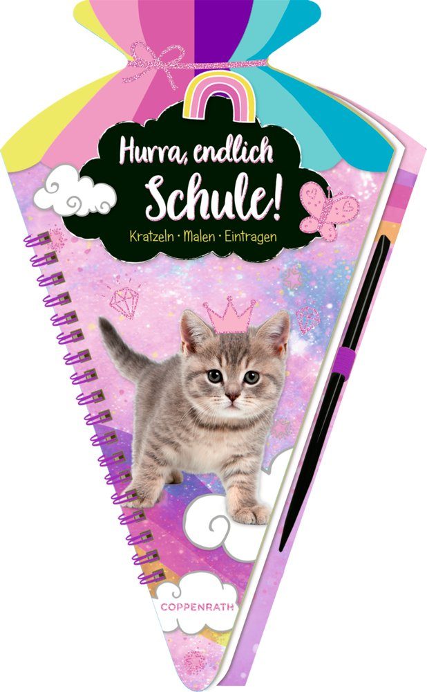 Schultüten-Kratzelbuch: Cosmic School - Hurra, endlich Schule! (Kätzchen) Kratzeln, Malen, Eintragen, Neuware