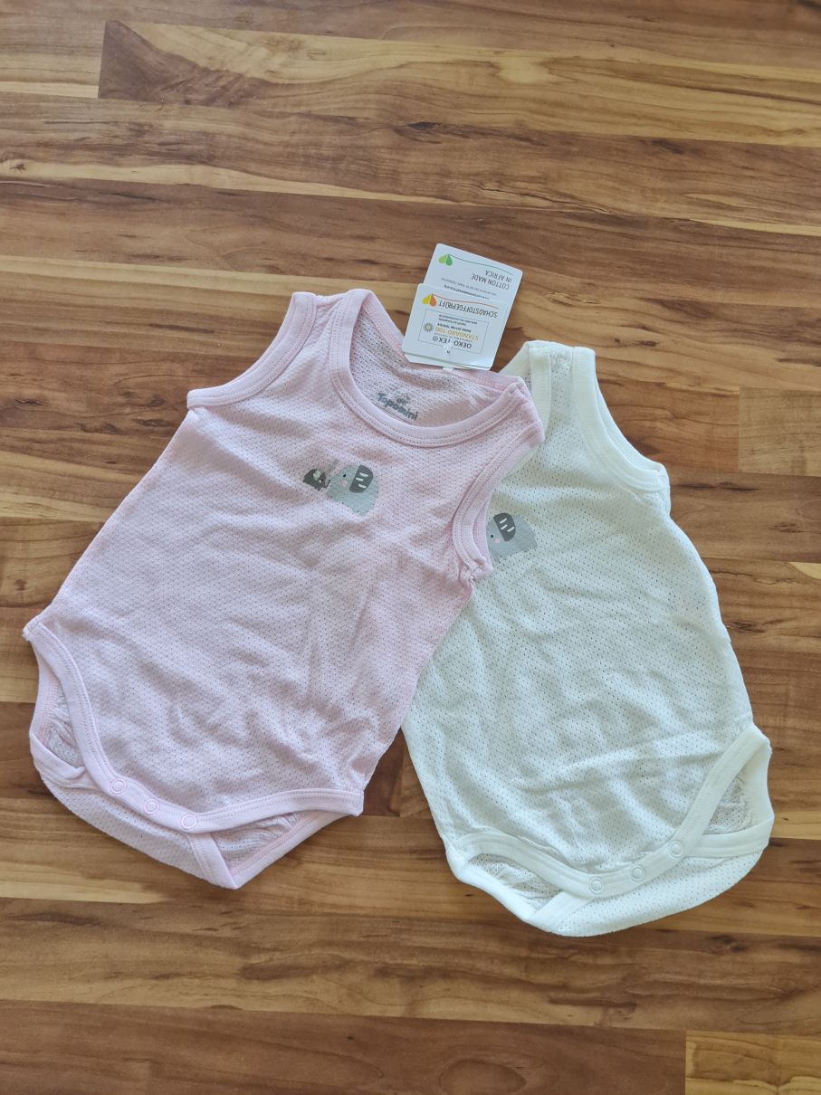Topomini 2 Bodies ohne Arm, rosa / weiß, Gr. 50/56, Neuware mit Etikett