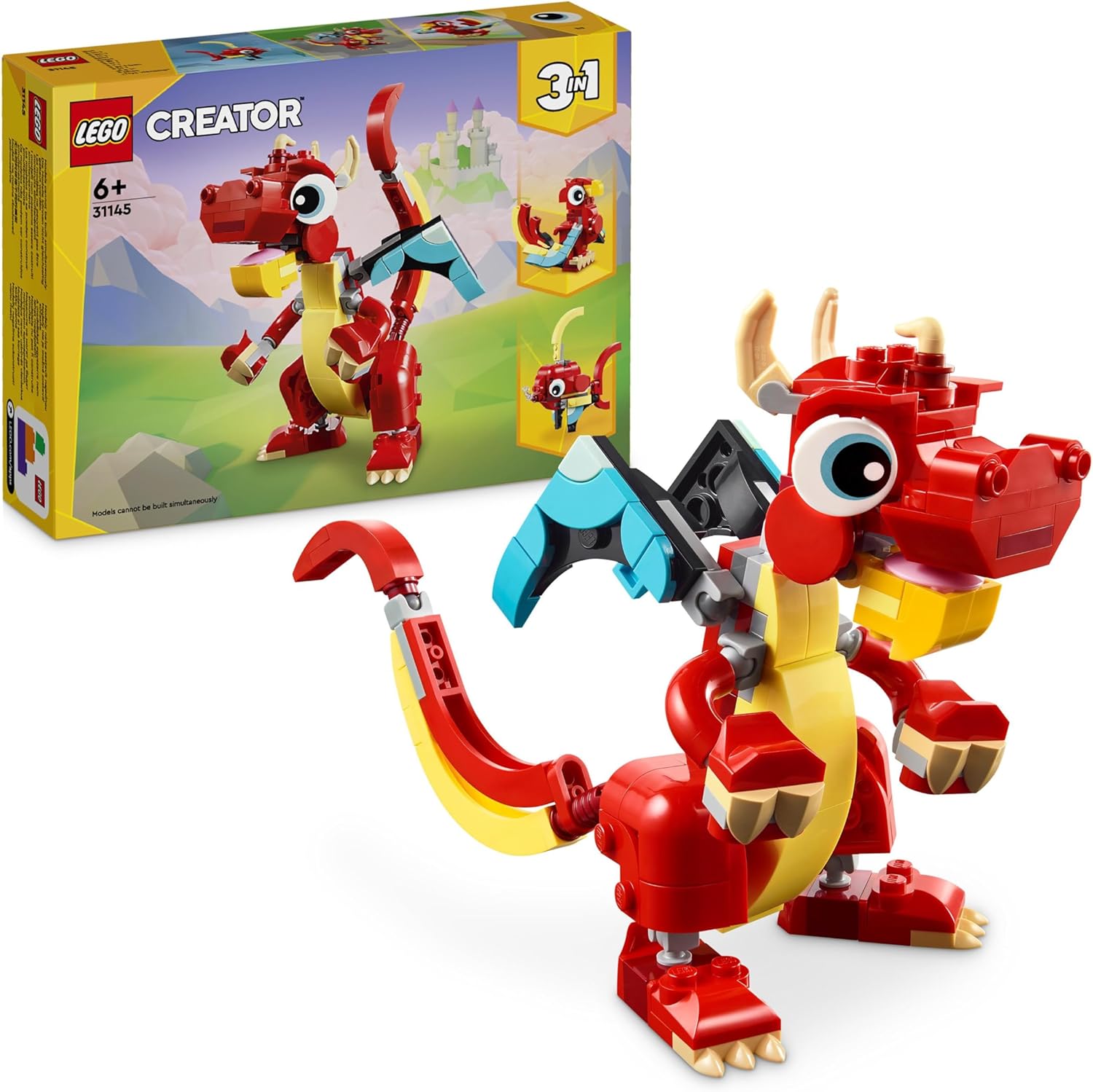 LEGO Creator 31145 3in1 Roter Drache, Spielzeug mit 3 Tierfiguren inkl. Roter Drache, Fisch und Phönix, Neuware