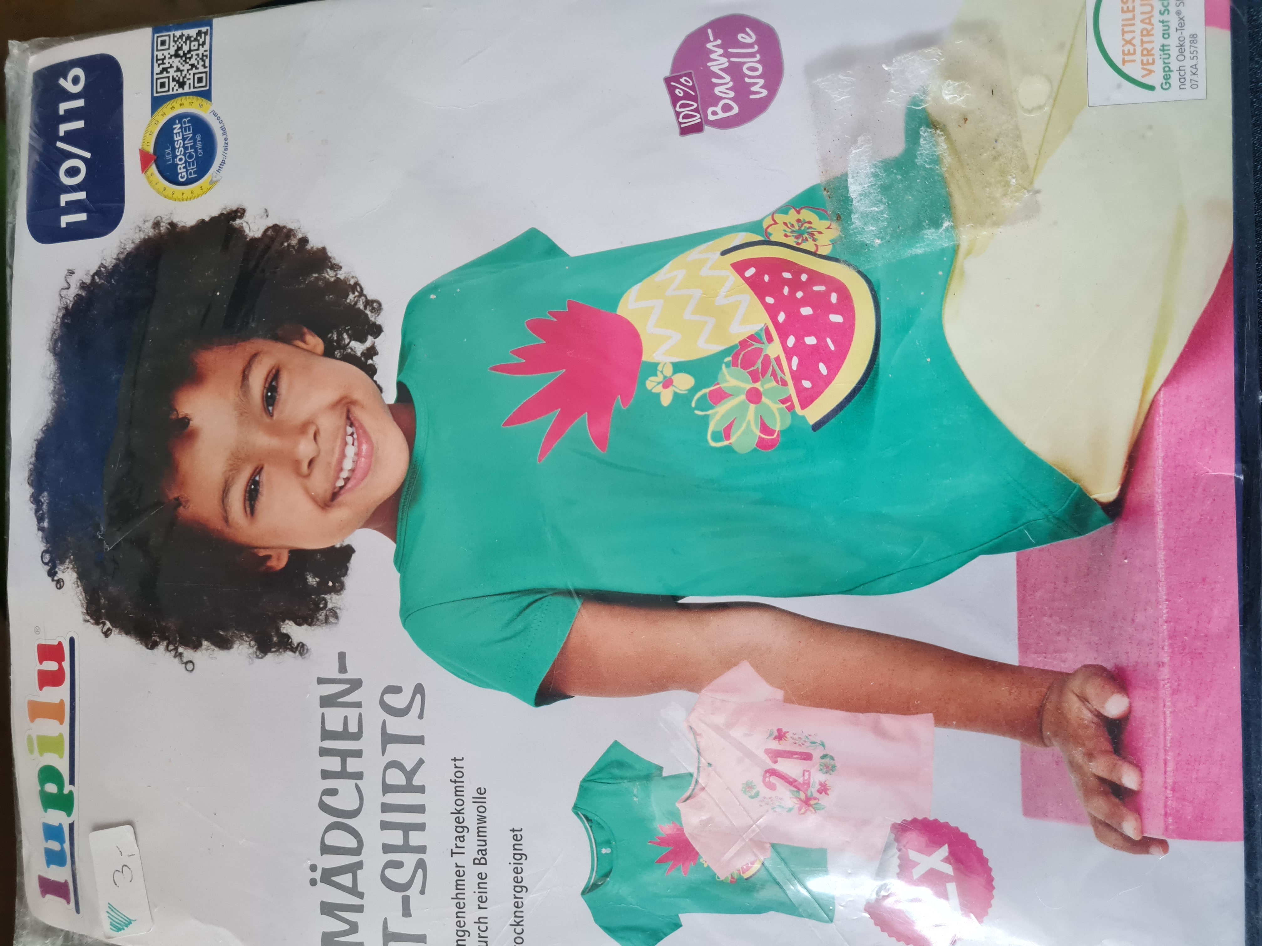 2 Mädchen T-Shirts im Set, grüntürkis / rosa, Gr. 110/116, Neuware mit Etikett