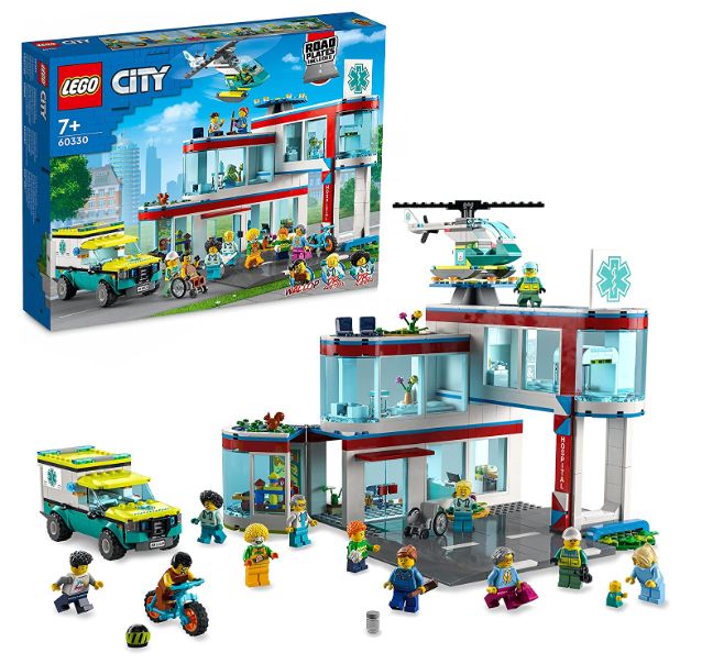 LEGO City 60330 Krankenhaus mit Krankenwagen, Rettungshubschrauber und 12 Mini-Figuren, Neuware (EOL)