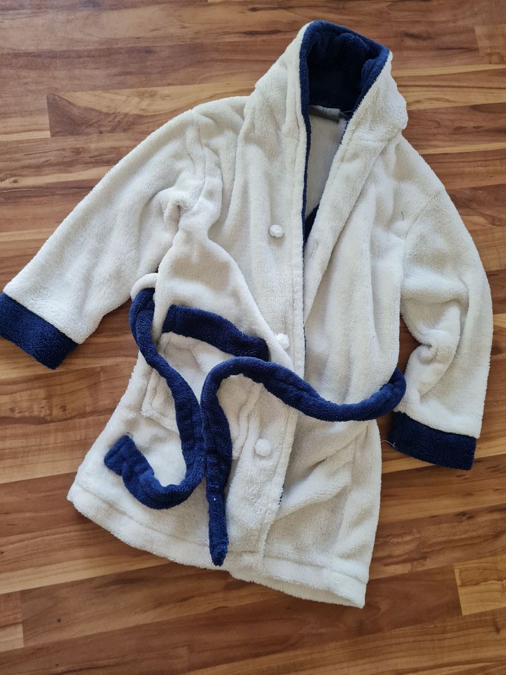 Plüsch-Bademantel "Weiß-Blau", Gr. 98, Secondhand