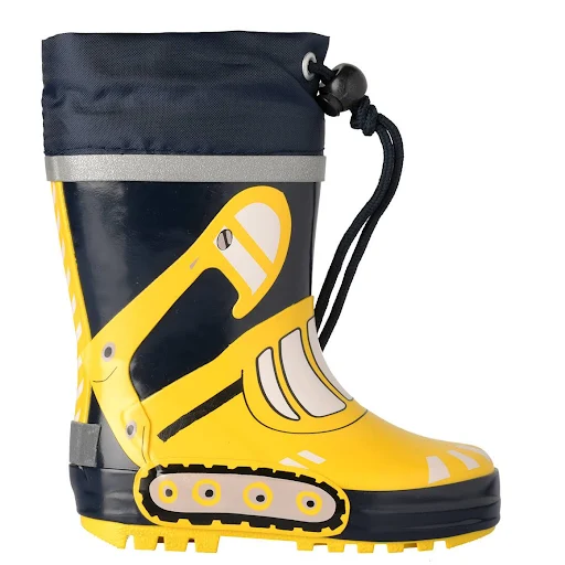 Gummistiefel mit Henkeln, gelb/dunkelblau, Bagger-Motiv, Gr. 28, Neuware