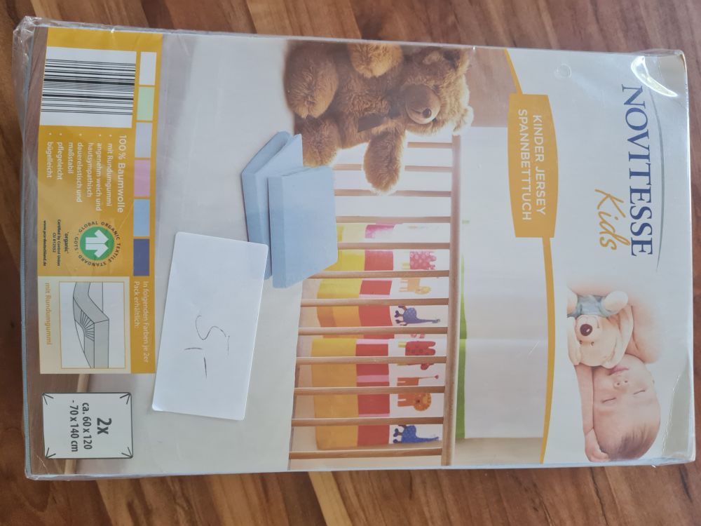 2 Kinder Jersey Spannbetttücher, ca. 60 x 120 - 70 x 140 cm, hellblau, Neuware