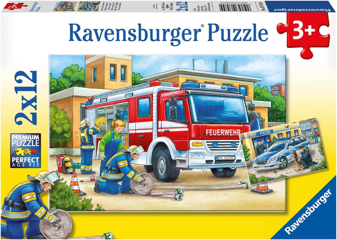 Puzzle-Set Feuerwehr und Polizei, 2 x 12 Teile, Neuware