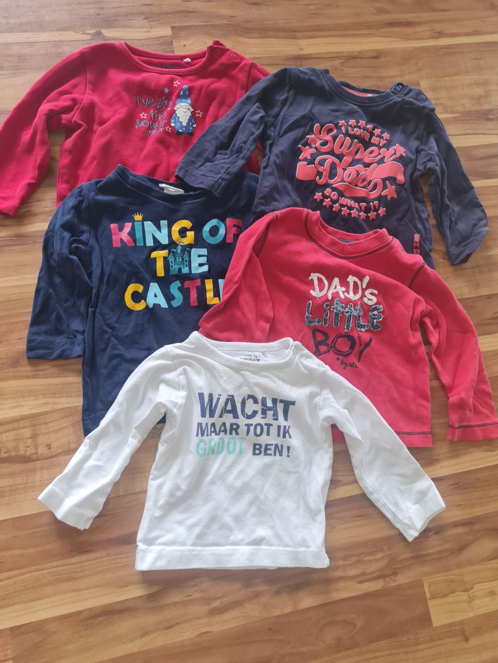 5 Langarmshirts mit lustigen Sprüchen, Gr. 68, Secondhand