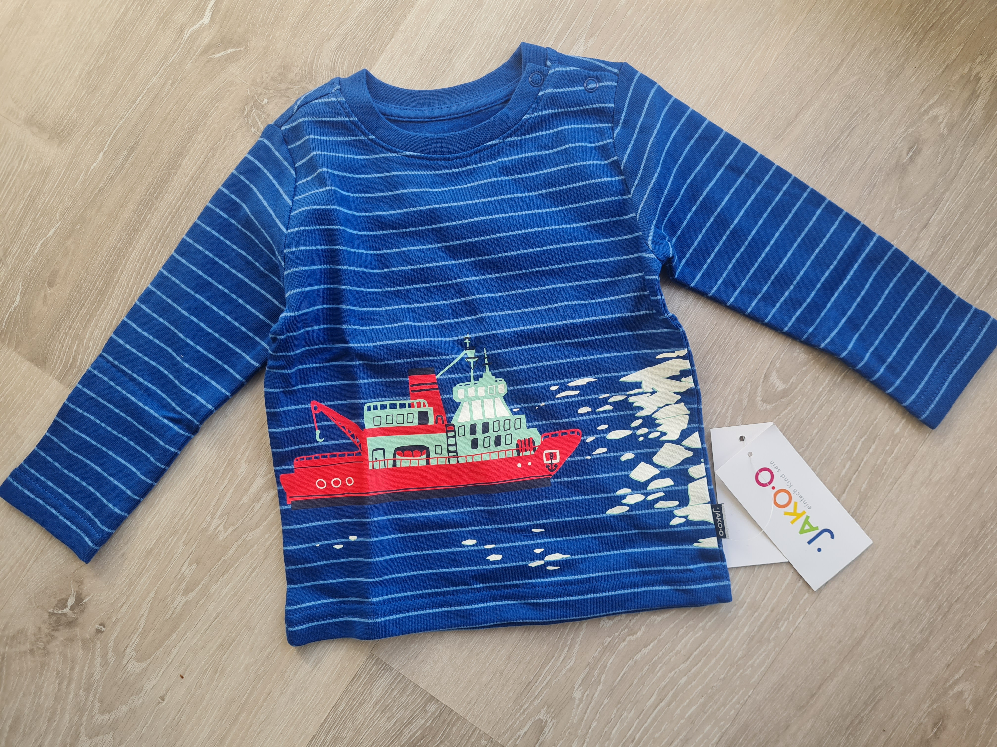 Jako-o Langarmshirt "Schiff", Gr. 80/86, royal, Neuware